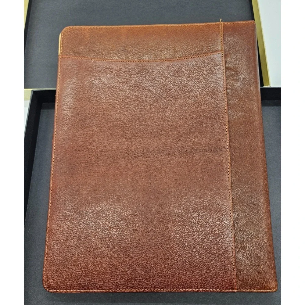 Johnston & Murphy J&M 1850‎ Brown Leather Portfolio Padfolio Organizer Striped